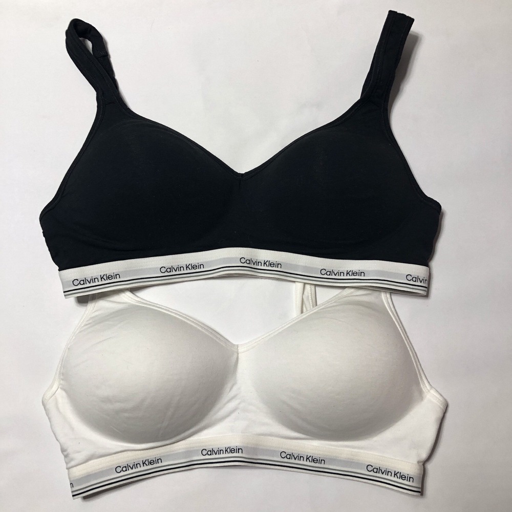 2x Calvin Klein Modern Cotton Padded Bra Black White Wireless Hook Closure Sz M